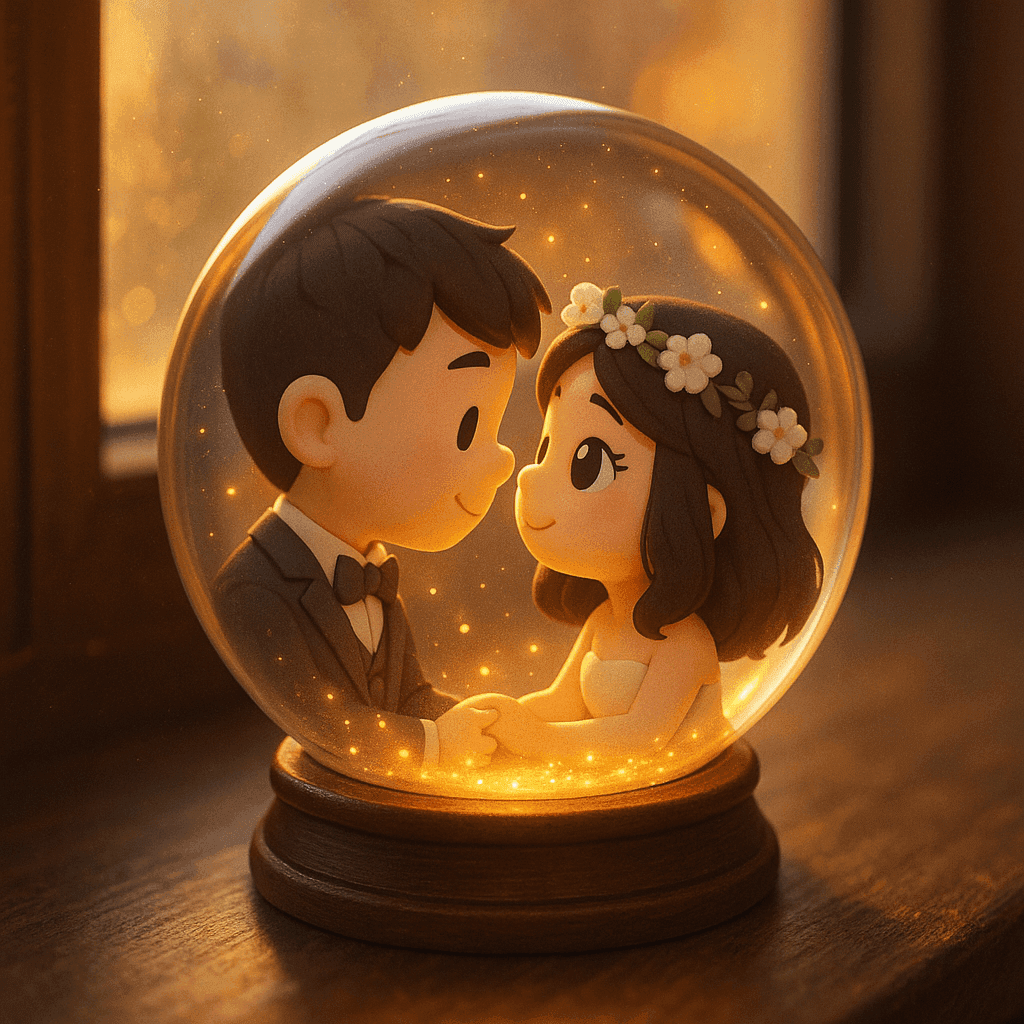 3D Q-version Couple Snow Globe